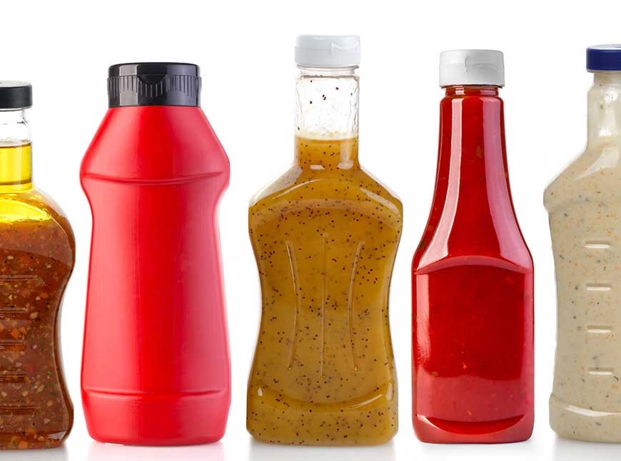 ketchup and salad dressing bottles
